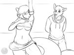  anthro blush breasts clothed clothing dancing duo female ferret hoodie looking_back male mammal mustelid nateday plain_background pussy shirt shirt_lift sketch skimpy skirt under_boob white_background 