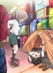  :o absurdres arm_up backpack bag black_hair black_legwear blue_eyes blush bookbag checkered checkered_floor english from_side full_body grey_hair hand_on_hip highres indoors kneehighs kuraue_hinata loafers long_sleeves looking_at_another looking_down looking_up lying matsuo_yuusuke multiple_girls number on_back on_floor open_mouth pleated_skirt profile purple_eyes school_bag school_briefcase school_uniform serafuku shadow shirt shoes shoes_removed short_hair skirt standing tent yama_no_susume yukimura_aoi 
