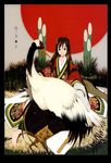  bird comic crane_(animal) doujinshi highres japanese_clothes kimono mole mole_under_mouth okama original solo tail 