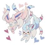  alternate_color animal_focus blue_eyes blue_fur blush_stickers bow closed_eyes happy heart highres no_humans open_mouth ovoip pink_fur pokemon pokemon_(creature) ribbon shiny_pokemon simple_background smile sparkle sylveon white_background 