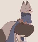 2023 anthro barefoot butt canid canine clothed clothing corsac_fox dated digital_media_(artwork) dipstick_tail feet female fox fully_clothed fur grey_body grey_fur hi_res looking_at_viewer looking_back looking_back_at_viewer mammal markings signature simple_background solo tail tail_markings tohupo zhen_(kung_fu_panda)