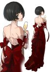  1girl bare_shoulders black_hair blue_eyes dress guilty_gear guilty_gear_strive highres hitsuji_kusa i-no looking_at_viewer mole mole_above_mouth red_dress red_lips short_hair 