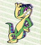 2023 3_toes 4_fingers anthro black_eyes eyewear eyewear_on_head eyewear_only featureless_crotch feet fingers gecko gex_(series) gex_the_gecko glasses glasses_on_head glasses_only green_body green_scales grin half-closed_eyes hands_on_hips hi_res lizard looking_at_viewer lumspark male narrowed_eyes nude reptile scales scalie smile smug solo toes