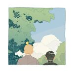  2boys absurdres back bad_id bad_tumblr_id black_hair black_jacket blonde_hair blue_sky bug butterfly butterfly_on_head cloud day gakuran grey_suit highres jacket kageyama_shigeo male_focus mob_psycho_100 multiple_boys nbgpart outdoors reigen_arataka school_uniform short_hair side-by-side sky suit tree upper_body yellow_butterfly 