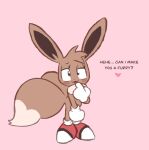 anthro canid canine eevee english_text fan_character female fox generation_1_pokemon hi_res hybrid labbit1337 looking_at_viewer mammal nintendo pokemon pokemon_(species) solo sonichu_(series) text yes-no_question young