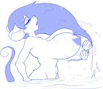 anthro big_breasts breasts clothing emerging eyes_closed female hair huge_breasts jasmine_(skidd) long_hair mammal monochrome mouse murid murine nipples nude partially_submerged rat_tail rodent seashell_bra skidd solo wardrobe_malfunction