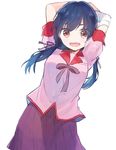  :d bad_id bad_pixiv_id bandages black_hair brown_eyes gomi_chiri hanamonogatari kanbaru_suruga long_hair monogatari_(series) open_mouth school_uniform skirt smile solo twintails 