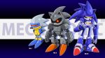  3boys chibuwa_rouran clenched_hand commentary english_commentary english_text highres looking_at_viewer male_focus mecha_sonic_mki mecha_sonic_mki_(8-bit) mecha_sonic_mkii multiple_boys no_mouth non-humanoid_robot red_eyes robot robot_animal smile sonic_&amp;_knuckles sonic_(series) sonic_the_hedgehog_(classic) sonic_the_hedgehog_2 