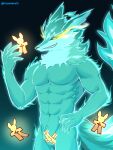 3:4 5_fingers abs anthro colored_fire eye_mist fingers fire flaming_hair flaming_tail green_fire hi_res male mr_tail_(honkai:_star_rail) muscular muscular_anthro muscular_male pecs pseudo_hair solo tail tsundora13 tsundora4 yellow_eyes