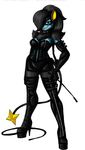  braid corset crovirus dominatrix elbow_gloves female gloves high_heeled_boots high_heels leather lingerie luxray mask nintendo nipples plain_background pok&#233;mon pok&eacute;mon riding_crop skirt solo video_games white_background 