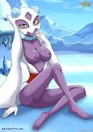  anthrofied bbmbbf bottomless breasts clothing female froslass looking_at_viewer mountain necklace nintendo nipples open_shirt palcomix pok&#233;mon pok&eacute;mon pokepornlive presenting pussy reclining shirt sitting snow solo video_games 