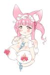  1girl :3 :d animal_ear_fluff animal_ears between_breasts blush body_blush bow breasts chain character_request copyright_request cropped_torso detached_collar detached_sleeves hairband large_breasts lolita_hairband long_hair nipple_cutout nonamejd pink_bow pink_eyes pink_hair puffy_short_sleeves puffy_sleeves short_sleeves smile solo twintails white_sleeves white_wrist_cuffs wrist_cuffs 