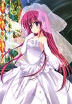  absurdres breasts bridal_veil dress elbow_gloves gloves highres hinamatsuri_touko long_hair original pink_eyes pink_hair small_breasts solo stained_glass strapless strapless_dress tiara veil wedding_dress white_gloves 