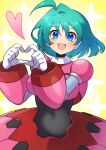  1girl ahoge blue_eyes blush breasts character_request green_hair heart heart_hands highres large_breasts medium_hair mega_man_(series) mega_man_x_(series) open_mouth smile solo tobitori 