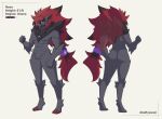 absurd_res accessory akaryuusei anthro biped black_body ear_piercing generation_5_pokemon hair hi_res jewelry long_hair male model_sheet necklace nintendo nova_(novaace) nude piercing pokemon pokemon_(species) purple_eyes red_hair solo zoroark