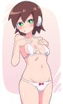  1girl absurdres aile_(mega_man_zx) blush bra breasts brown_hair buzzlyears green_eyes highres mega_man_(series) mega_man_zx navel panties robot_ears short_hair simple_background small_breasts solo underwear white_bra white_panties 