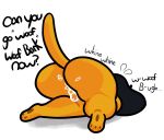 anthro ass_up bent_over big_butt bodily_fluids butt canid canine canis cum cum_in_ass cum_inside dialogue digital_drawing_(artwork) digital_media_(artwork) domestic_dog duck_hunt duck_hunt_dog female genital_fluids hi_res huntress_(lewdewott) lewdewott mammal nintendo orange_body raised_tail simple_background solo tail thick_thighs whining white_background