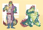 2_horns abs anthro biceps dragon eastern_dragon go_min_te green_body green_scales hair hi_res horn male muscular muscular_anthro muscular_male nipples pecs red_eyes red_hair rigid_(kourney) scales slit solo