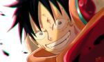  1boy black_hair close-up commentary_request headphones looking_at_viewer male_focus monkey_d._luffy multiple_boys one_piece scar scar_on_face short_hair smile suzu_(suzuran_piece) 