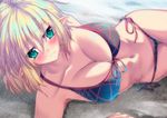  animated animated_png bad_id bad_pixiv_id beach bikini black_bikini blonde_hair blush breasts cleavage green_eyes instructions large_breasts looking_at_viewer lying mizuhashi_parsee navel on_side pointy_ears short_hair side-tie_bikini solo sousakubito swimsuit touhou wavy_mouth 