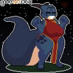 &lt;3 1:1 2024 2d_animation animated anthro batartcave big_tail blue_body bouncing_breasts breasts clothed clothing eyes_closed female horn kobold scalie short_playtime simple_background smile solo sprite_art tail tan_body