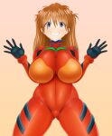  1girl blue_eyes bodysuit breasts large_breasts long_hair looking_at_viewer neon_genesis_evangelion orange_hair plugsuit red_bodysuit skin_tight smile solo souryuu_asuka_langley yamagakitaze 