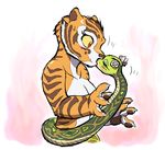 female interspecies kissing kung_fu_panda lesbian mammal master_tigress master_viper nude reptile scalie snake tiger zenmigawa 