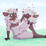 anthro bell bell_collar blush bovid caprine collar duo female feral fluffy hi_res horn lamball lionbun male mammal pal_(species) palworld sheep