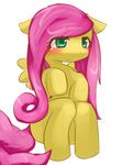  chipar equine eyelashes female fluttershy_(mlp) friendship_is_magic fur green_eyes hair horse long_hair mammal my_little_pony pink_hair plain_background pony sitting solo white_background wings yellow_fur 