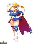  ahoge american_flag american_flag_legwear blonde_hair blue_eyes boots breasts cape cleavage covered_nipples flag_print gloves large_breasts long_hair looking_at_viewer mask original panties print_legwear psychic_hearts ryoji_(nomura_ryouji) simple_background smile solo star star_print striped striped_legwear striped_panties thighhighs twintails underwear white_background 