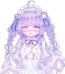  1girl amiya_aranha amiya_aranha_(1st_costume) arthropod_limbs blue_bow bow cowlick hair_bow hairband highres indie_virtual_youtuber lolita_hairband looking_at_viewer nanahan_(nanas_127) purple_eyes purple_hair purple_ribbon ribbon simple_background solo straight-on two-side_up upper_body virtual_youtuber white_background white_hairband 