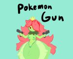 absurd_res anthro breasts elemental_creature female flora_fauna genitals gun handgun hi_res holding_gun holding_handgun holding_object holding_pistol holding_weapon nintendo nipples pal_(species) palworld pistol plant pokemon pussy ranged_weapon simple_background solo weapon