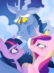  antler antlers cloud crown discord_(mlp) draconequus equine fangs female friendship_is_magic gold group hair horn horse male mammal multi-colored_hair my_little_pony pony princess_cadance_(mlp) purple_eyes quere rain red_eyes sky twilight_sparkle_(mlp) winged_unicorn wings 