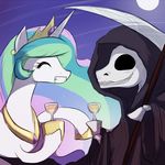  beverage death_(personification) duo equine friendship_is_magic grim_reaper grin happy horse keterok mammal my_little_pony ponification pony princess_celestia_(mlp) royalty scythe smile tiara wine wine_glass 