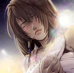  brown_hair closed_eyes crying final_fantasy final_fantasy_x jewelry natsu_mikan_(level9) necklace pyrefly short_hair solo tears yuna_(ff10) 