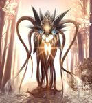  forest full_body gamera_(series) glowing highres irys_(gamera) kaijuu leaf looking_at_viewer mizushirazu monster nature no_humans solo tentacles tree 