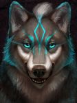  anthro black_nose blue_eyes bust canine cyan_eyes detailed front fur grey_fur male mammal n.z portrait rhyu solo teeth wolf 