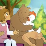  arthur_(series) avian beak bear bench big_breasts big_butt bird blush breasts brown_fur brown_hair butt chicken chochi d.w._read d.w._reed d: eyes_closed feathers female fur hair holding invalid_tag kissing mammal park shocked sky teeth tongue tree young 