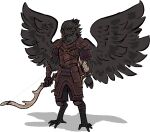 anthro armor avian beak biped black_background bow_(weapon) clothed clothing feathered_wings feathers holding_object holding_weapon jam_(artist) male ranged_weapon simple_background solo weapon wings