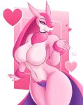 &lt;3 absurd_res big_breasts blowing_kiss breasts chest_tuft curvy_figure detailed_tail female hi_res hourglass_figure lovander pal_(species) palworld pink_body pocketpair scalie seductive shaded simple_background sulldfox thick_thighs tuft