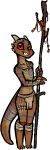 alpha_channel ambiguous_gender anthro biped bottomwear brown_body clothing countershade_tail countershade_torso countershading fingers horn jam_(artist) kobold loincloth scalie simple_background smile solo tail transparent_background