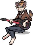 alpha_channel anthro biped bottomwear clothed clothing domestic_cat felid feline felis female fingers fur guitar hair jam_(artist) mammal musical_instrument pants pawpads pink_pawpads plucked_string_instrument simple_background solo string_instrument tail transparent_background