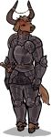 alpha_channel anthro armor biped bovid bovine brown_body brown_fur cattle female fingers fur hooves horn jam_(artist) mammal melee_weapon simple_background solo sword tail transparent_background weapon