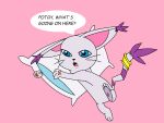  blue_eyes cat consuelo95 digimon jewelry non-web_source pillow pink_background ring scar tail tail_ornament tail_ring tailmon 
