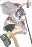  bike_shorts from_below green_eyes haori japanese_clothes loose_socks maki_(seto_no_hanayome) microphone official_art open_mouth purple_hair scan seto_no_hanayome socks solo stand 