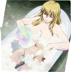  1girl bathing bathtub blonde_hair blue_eyes breasts elina highres large_breasts long_hair lying nude queen&#039;s_blade queen's_blade solo water 