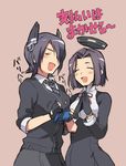  bad_id bad_pixiv_id checkered checkered_neckwear closed_eyes eyepatch fingerless_gloves gloves headgear kantai_collection mechanical_halo meme multiple_girls necktie open_mouth purple_hair ribbon short_hair tatsuta_(kantai_collection) tenryuu_(kantai_collection) translated velcro wallet zagu_(grape_garden) 