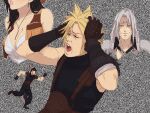  breasts buster_sword cleavage cloud_strife cowgirl_(western) final_fantasy final_fantasy_vii final_fantasy_vii_remake hanpetos large_breasts laughing lips meme parted_lips screaming sephiroth simple_background tifa_lockhart tifa_lockhart_(cowgirl) zack_fair 