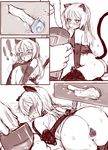  1boy 1girl animal_ears ass blush bra cat_ears cat_tail comic cross-section fingering gel heinrike_prinzessin_zu_sayn-wittgenstein hetero long_hair monochrome noble_witches null_(nyanpyoun) open_mouth surprised tail thighhighs underwear world_witches_series 
