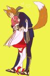  1boy 1girl animal_ears couple fire_emblem fire_emblem_fates fox_boy fox_ears fox_tail hairband hetero hug japanese_clothes kaden_(fire_emblem) kitsune orange_hair pink_eyes pink_hair saichi_(meme+) sakura_(fire_emblem) tail white_hairband 